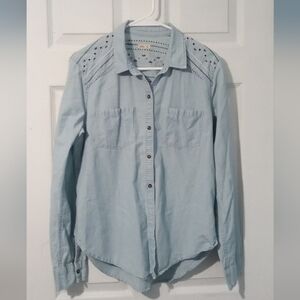 Hollister Light Blue Embroidered Button Up Shirt